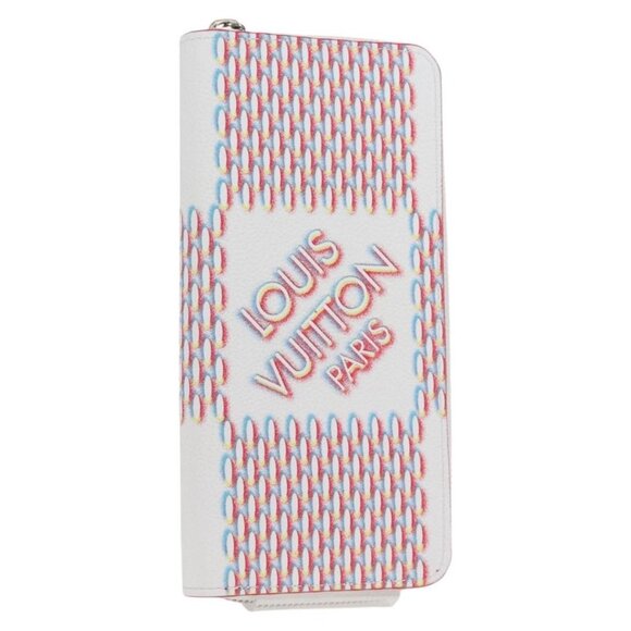 LOUIS VUITTON Damier Spray Zippy Wallet Vertical White LV Auth - Picture 1 of 16